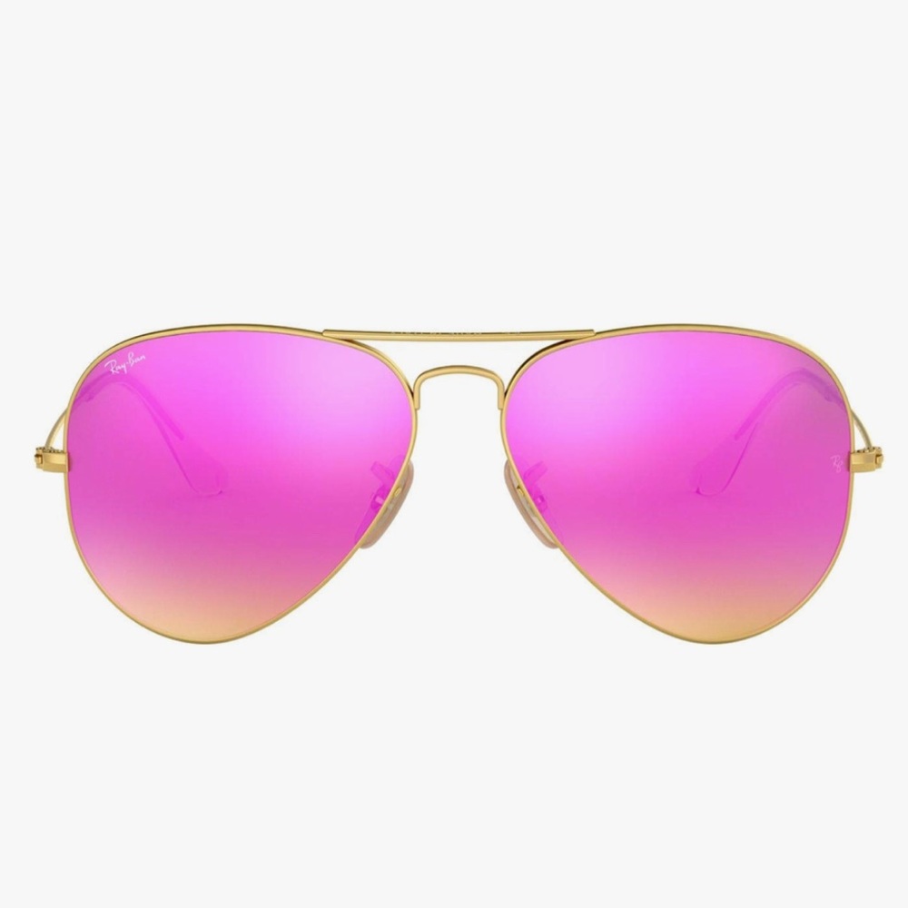 Ray-Ban Gold Frame Sunglasses with Purple-Pink Mirror Lenses